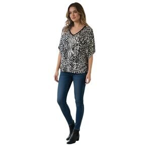 Dots Woman's Blouse Animal Print Black White Embellished Flowy Plus Top Size 2X